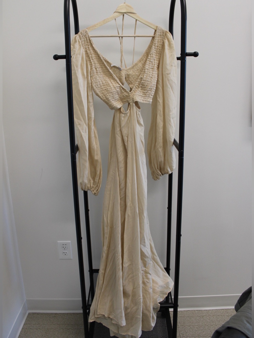 Indah Cream Cutout Maxi Dress with Bishop Sleeves